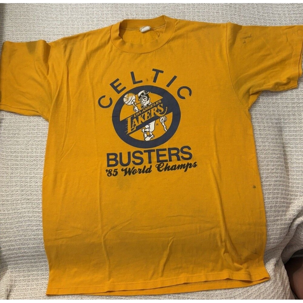 Vintage 80s Lakers Celtic Busters T-Shirt XL Logo 7 Ghostbusters Parody Gold